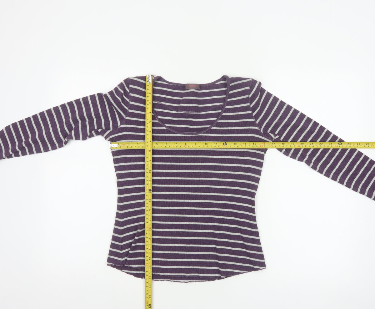 Wrap Women’s Purple Grey Striped Jersey Scoop Neck Top UK 10