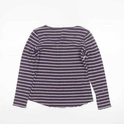 Wrap Women’s Purple Grey Striped Jersey Scoop Neck Top UK 10