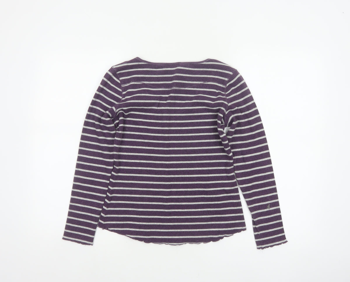 Wrap Women’s Purple Grey Striped Jersey Scoop Neck Top UK 10