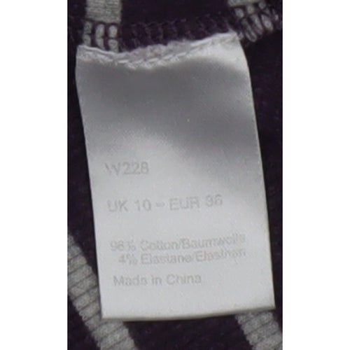 Wrap Women’s Purple Grey Striped Jersey Scoop Neck Top UK 10
