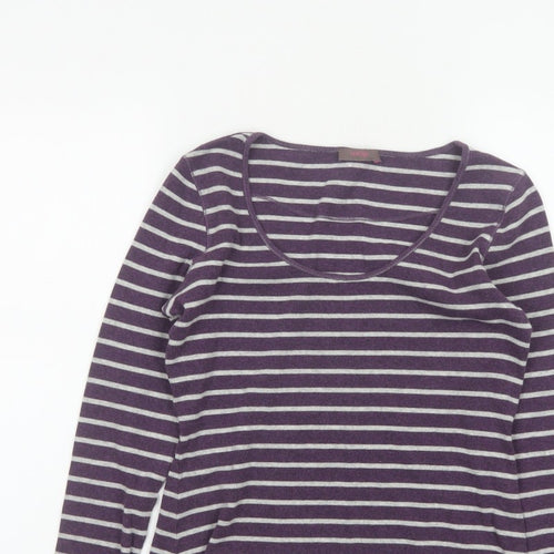 Wrap Women’s Purple Grey Striped Jersey Scoop Neck Top UK 10