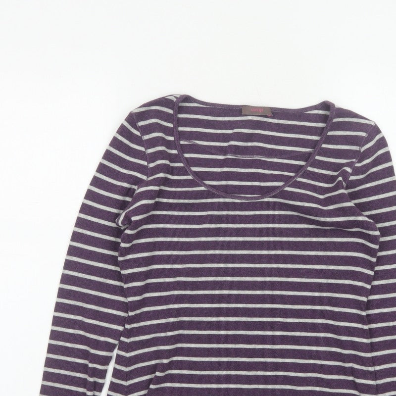 Wrap Women’s Purple Grey Striped Jersey Scoop Neck Top UK 10