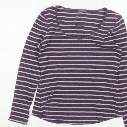 Wrap Women’s Purple Grey Striped Jersey Scoop Neck Top UK 10