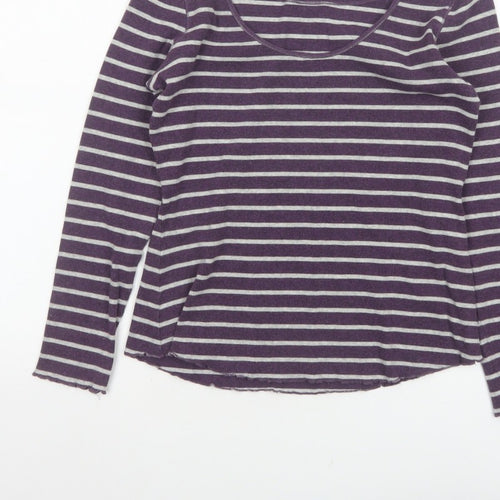 Wrap Women’s Purple Grey Striped Jersey Scoop Neck Top UK 10