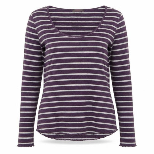 Wrap Women’s Purple Grey Striped Jersey Scoop Neck Top UK 10