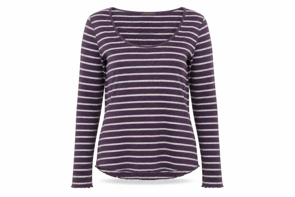 Wrap Women’s Purple Grey Striped Jersey Scoop Neck Top UK 10