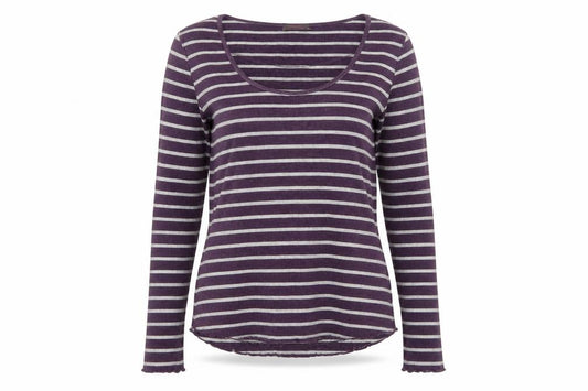 Wrap Women’s Purple Grey Striped Jersey Scoop Neck Top UK 10