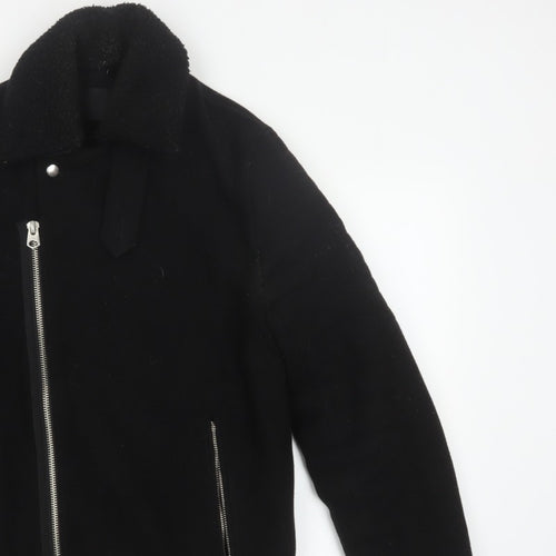 ASOS Men’s Black Small Wool Blend Bomber Jacket Sherpa Collar