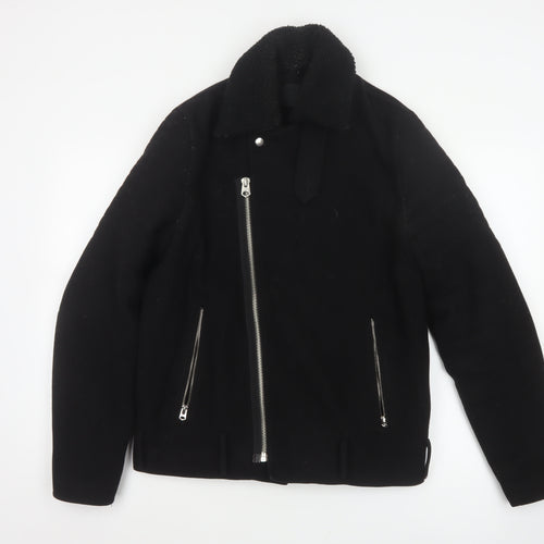 ASOS Men’s Black Small Wool Blend Bomber Jacket Sherpa Collar
