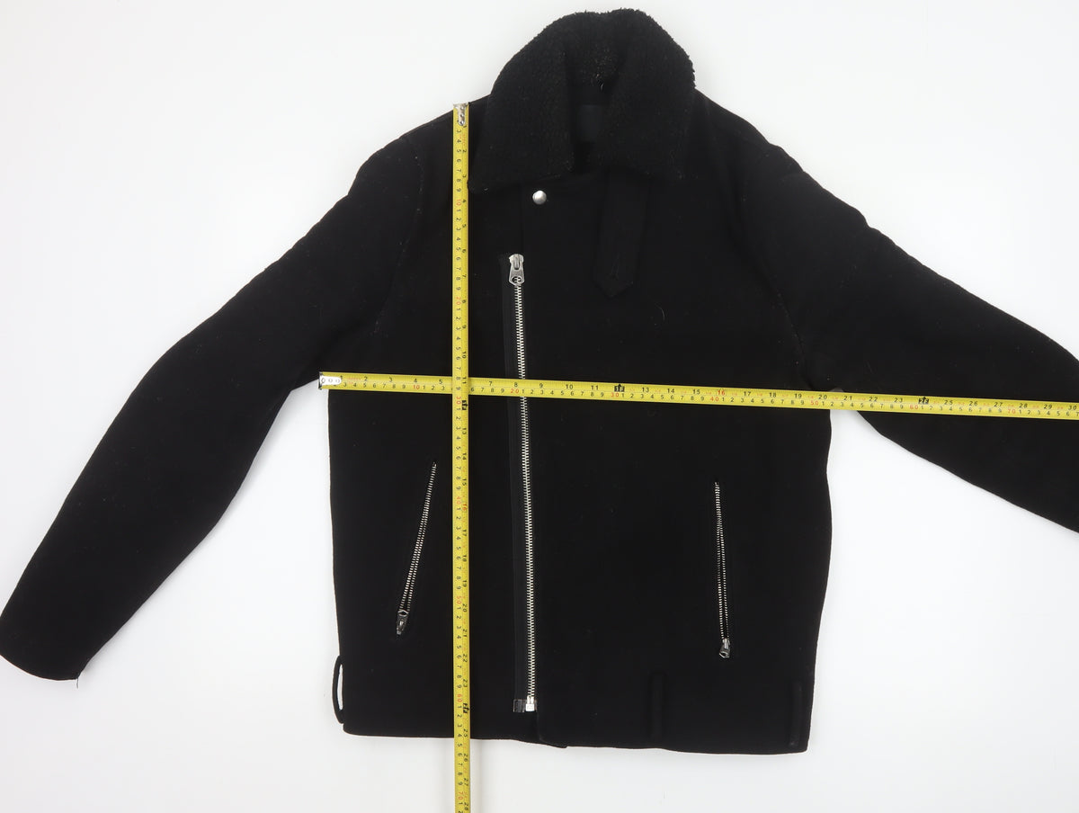 ASOS Men’s Black Small Wool Blend Bomber Jacket Sherpa Collar