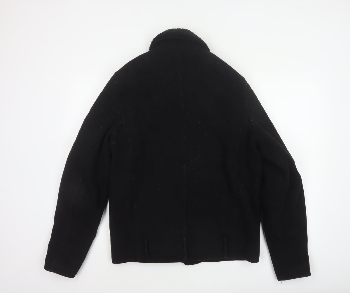 ASOS Men’s Black Small Wool Blend Bomber Jacket Sherpa Collar