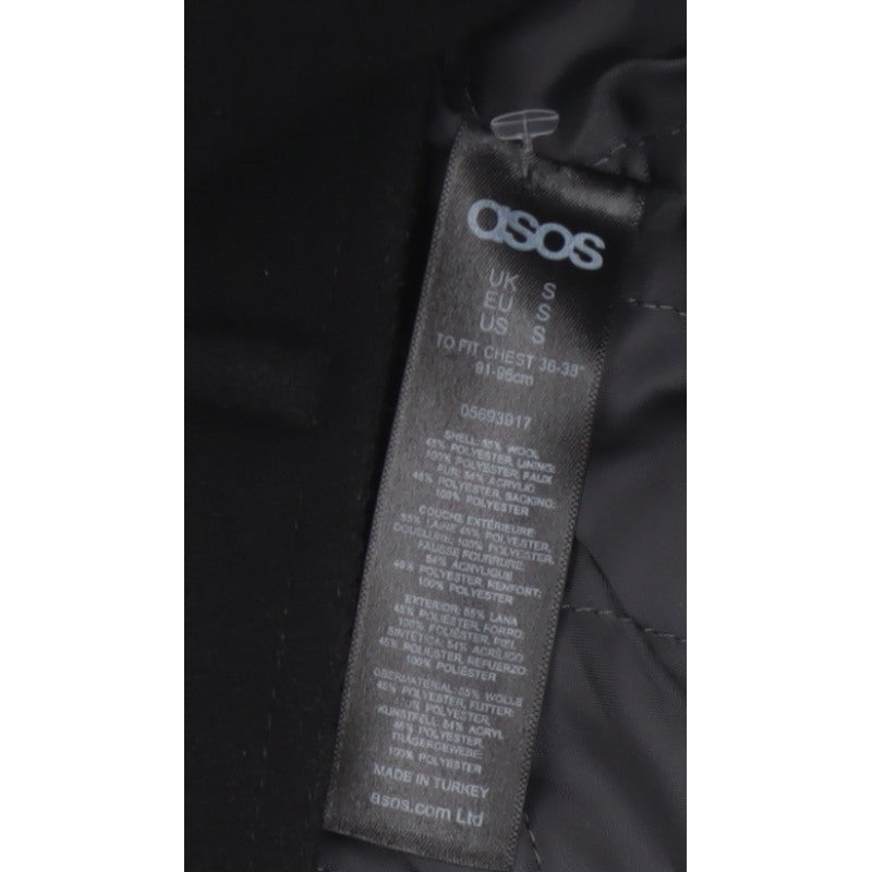 ASOS Men’s Black Small Wool Blend Bomber Jacket Sherpa Collar