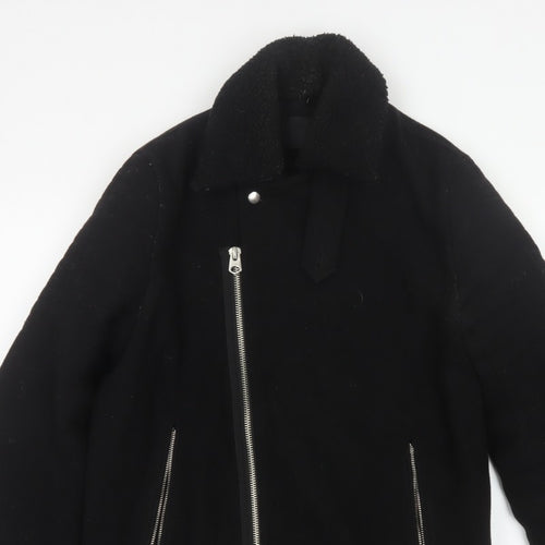 ASOS Men’s Black Small Wool Blend Bomber Jacket Sherpa Collar