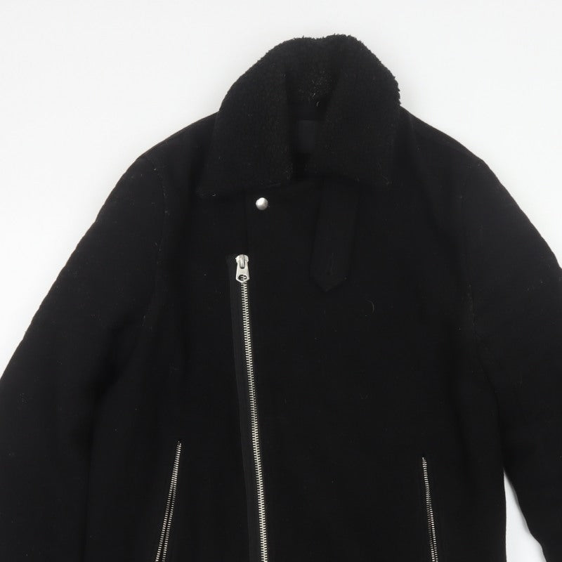 ASOS Men’s Black Small Wool Blend Bomber Jacket Sherpa Collar