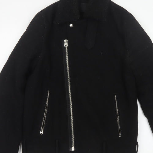 ASOS Men’s Black Small Wool Blend Bomber Jacket Sherpa Collar