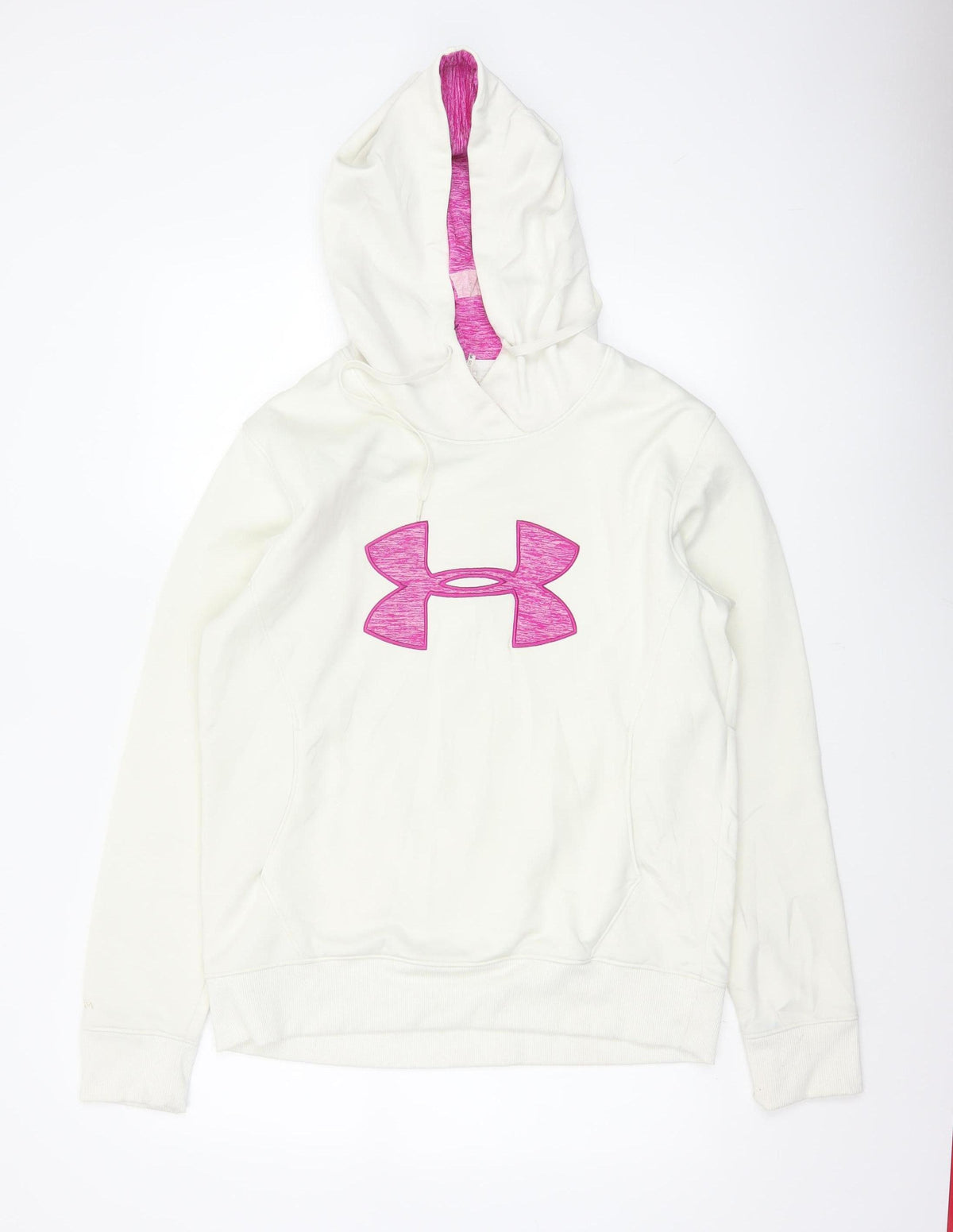 Back view of Under Armour Teens White Pink Logo Pullover Hoodie L