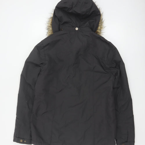 Fat Face Women's Black UK 12 Hooded Faux Fur Trim Parka Coat