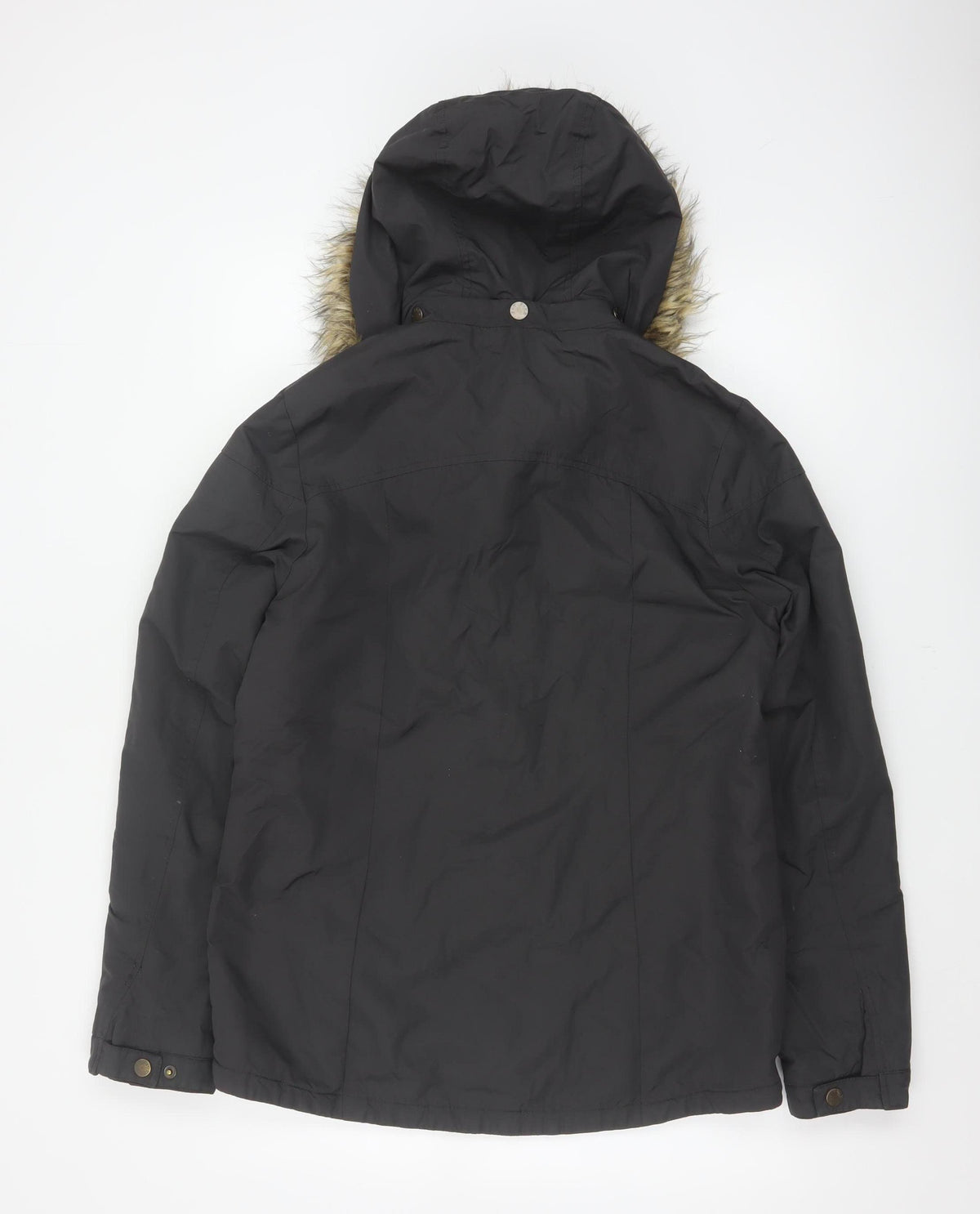 Fat Face Women's Black UK 12 Hooded Faux Fur Trim Parka Coat