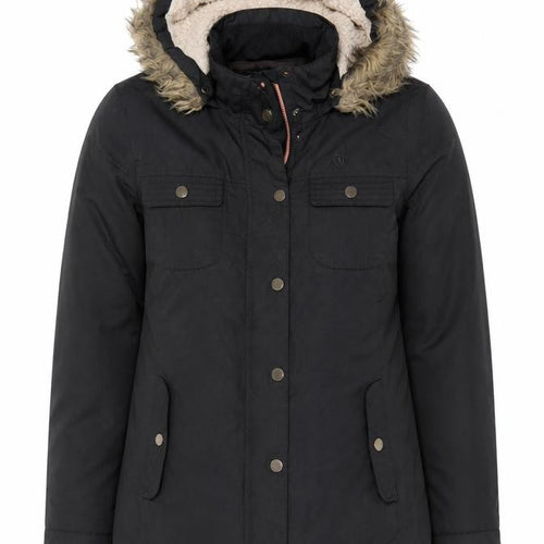 Fat Face Women's Black UK 12 Hooded Faux Fur Trim Parka Coat