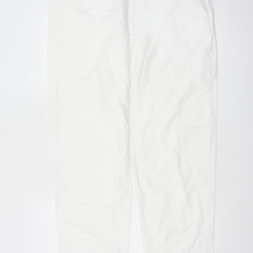 M&S Womens White Linen Cotton Chino Trousers 36in Waist 31in Leg