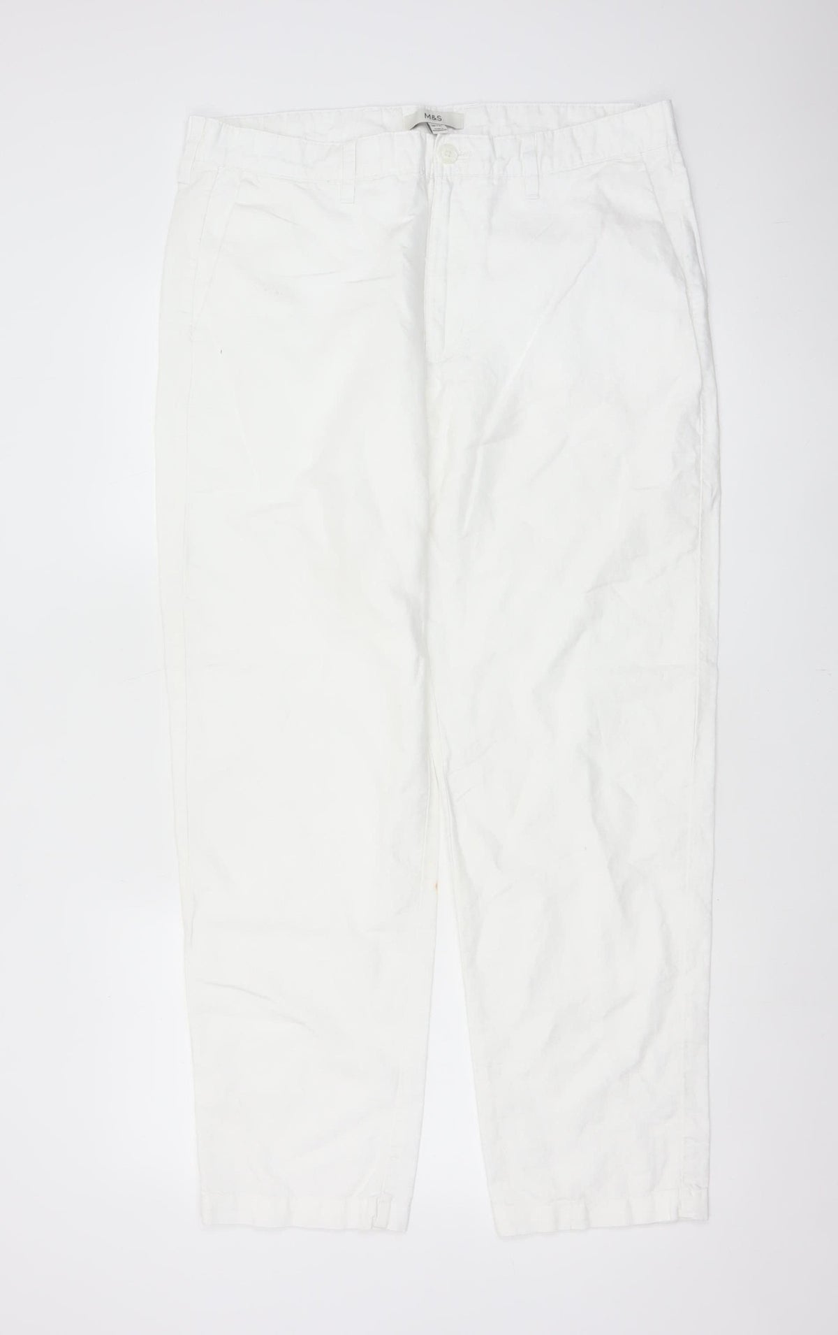 M&S Womens White Linen Cotton Chino Trousers 36in Waist 31in Leg