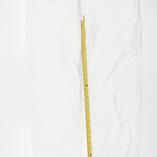 M&S Womens White Linen Cotton Chino Trousers 36in Waist 31in Leg
