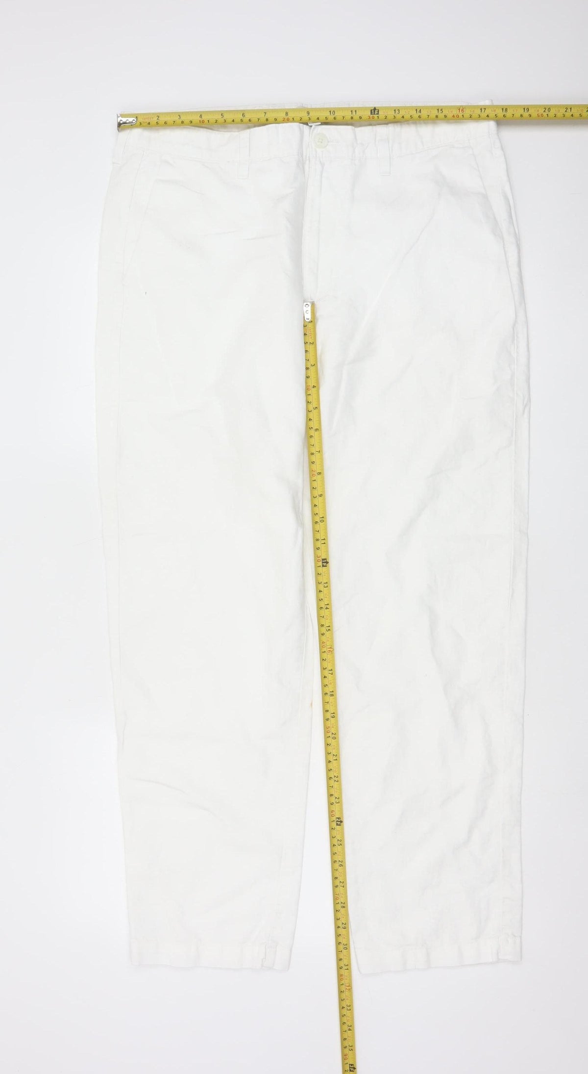 M&S Womens White Linen Cotton Chino Trousers 36in Waist 31in Leg