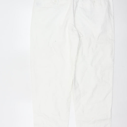 M&S Womens White Linen Cotton Chino Trousers 36in Waist 31in Leg