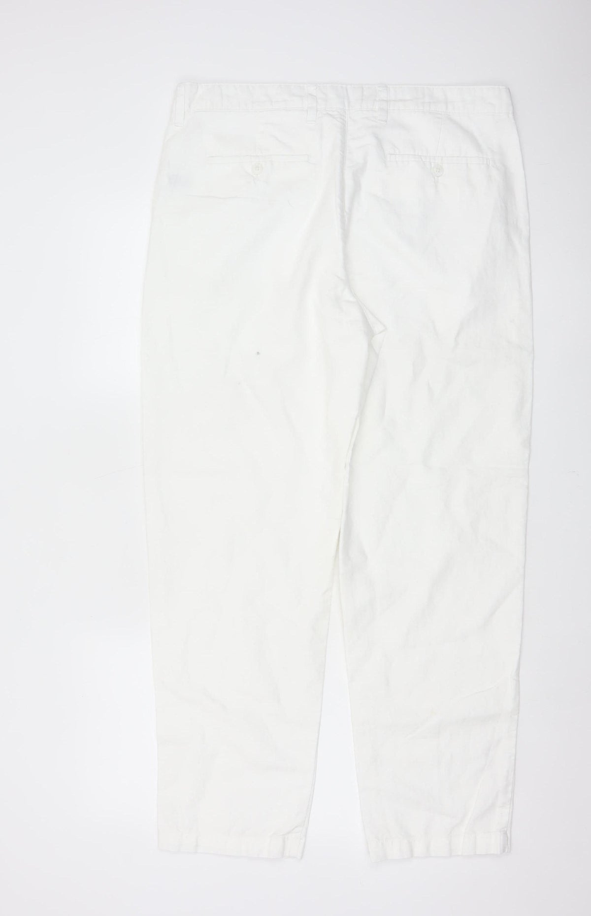 M&S Womens White Linen Cotton Chino Trousers 36in Waist 31in Leg