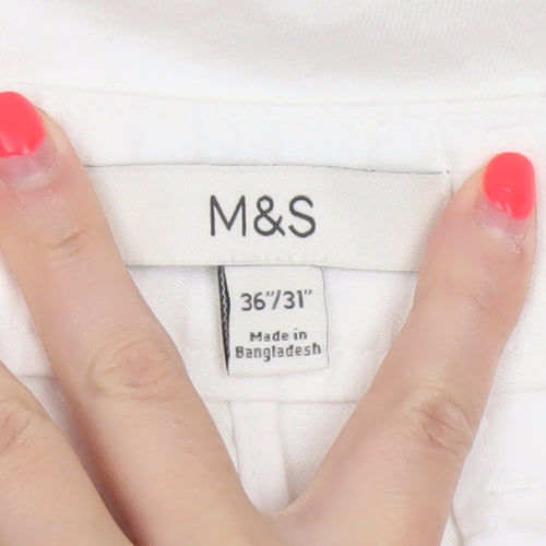 M&S Womens White Linen Cotton Chino Trousers 36in Waist 31in Leg