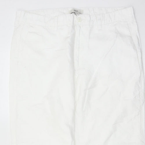 M&S Womens White Linen Cotton Chino Trousers 36in Waist 31in Leg