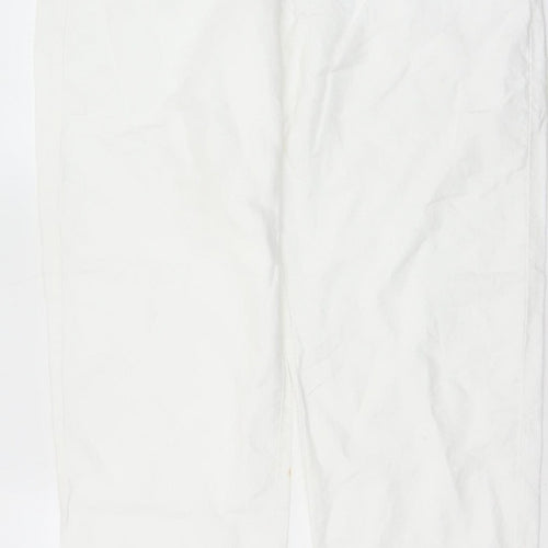 M&S Womens White Linen Cotton Chino Trousers 36in Waist 31in Leg