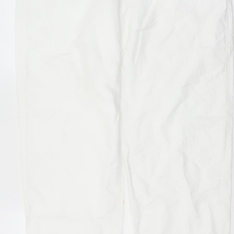 M&S Womens White Linen Cotton Chino Trousers 36in Waist 31in Leg