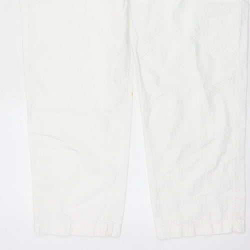 M&S Womens White Linen Cotton Chino Trousers 36in Waist 31in Leg