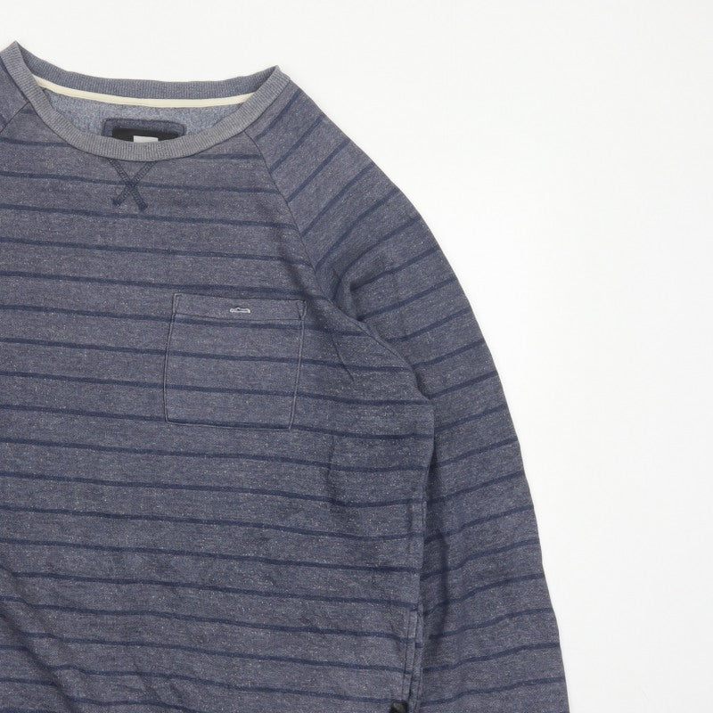 Quiksilver Men's Grey XL Striped Crew Neck Pullover Sweatshirt
