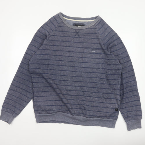 Quiksilver Men's Grey XL Striped Crew Neck Pullover Sweatshirt