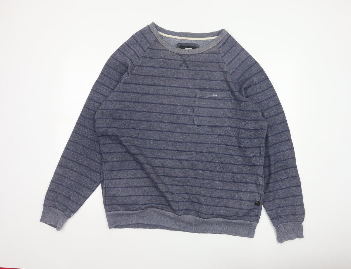 Quiksilver Men's Grey XL Striped Crew Neck Pullover Sweatshirt