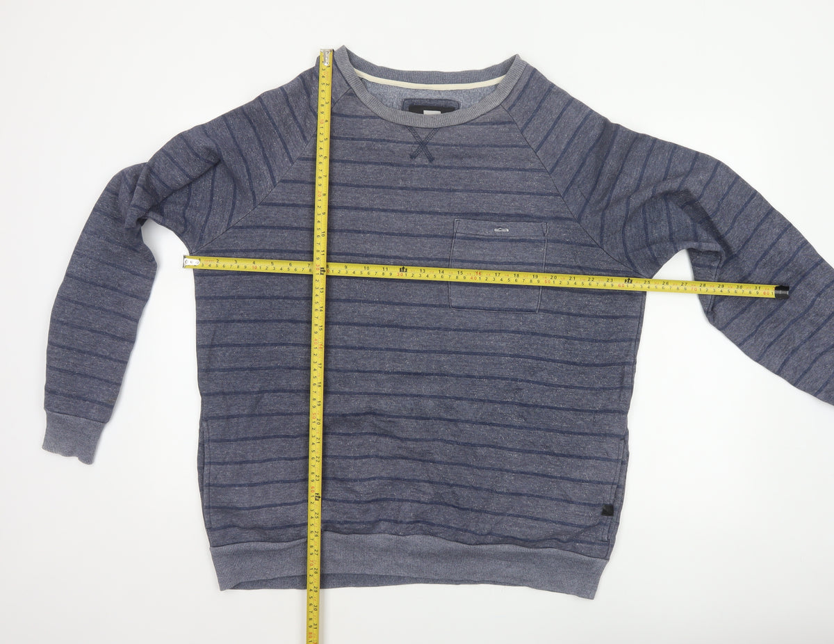 Quiksilver Men's Grey XL Striped Crew Neck Pullover Sweatshirt