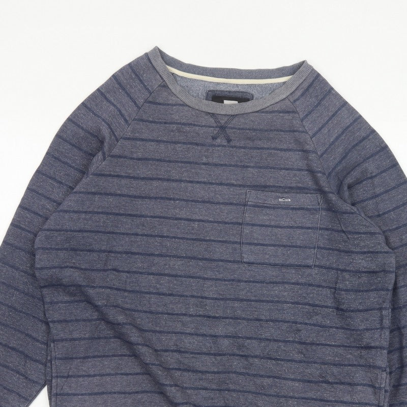 Quiksilver Men's Grey XL Striped Crew Neck Pullover Sweatshirt