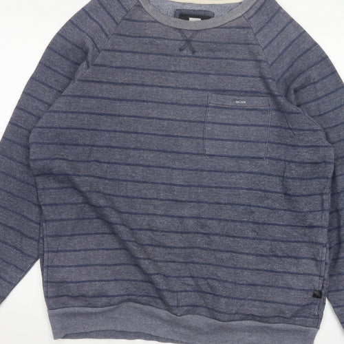 Quiksilver Men's Grey XL Striped Crew Neck Pullover Sweatshirt