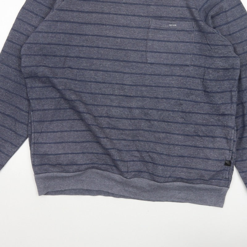 Quiksilver Men's Grey XL Striped Crew Neck Pullover Sweatshirt