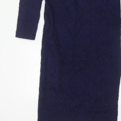 Karen Millen Women Blue S Wool Knit Midi Jumper Dress Long Sleeve
