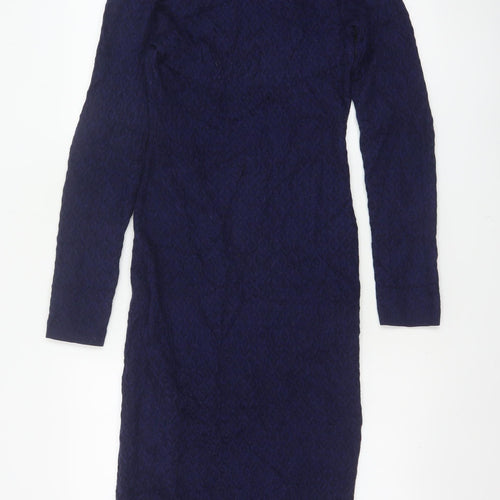 Karen Millen Women Blue S Wool Knit Midi Jumper Dress Long Sleeve