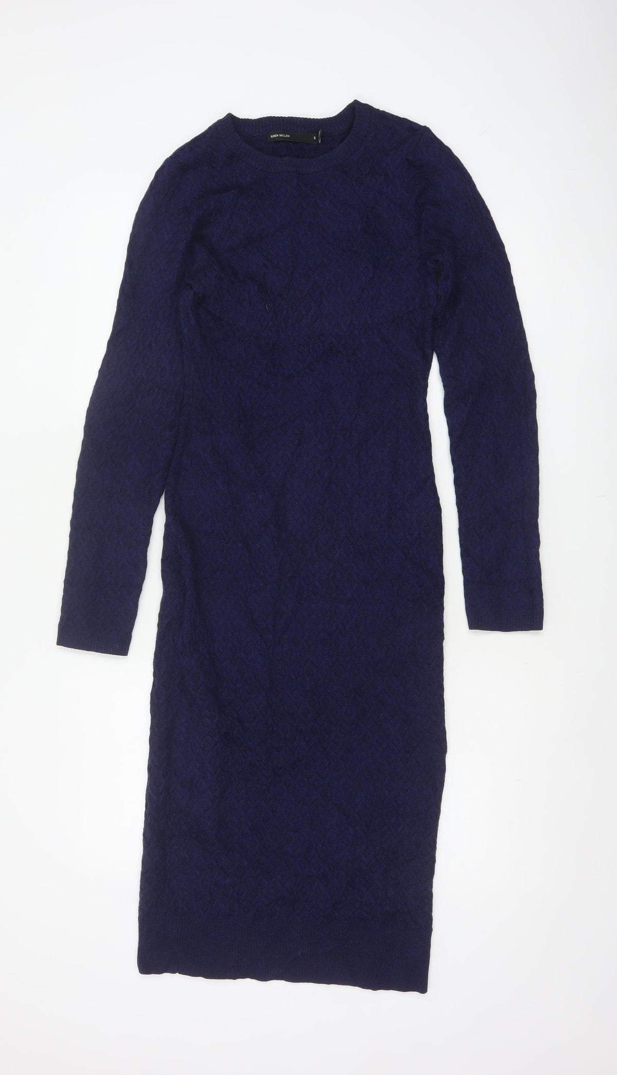 Karen Millen Women Blue S Wool Knit Midi Jumper Dress Long Sleeve