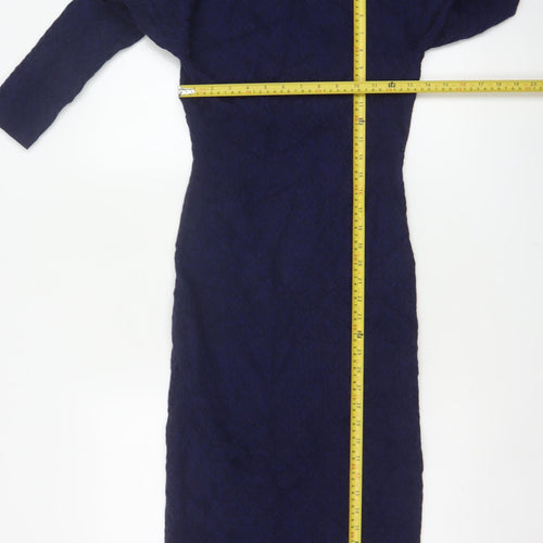 Karen Millen Women Blue S Wool Knit Midi Jumper Dress Long Sleeve