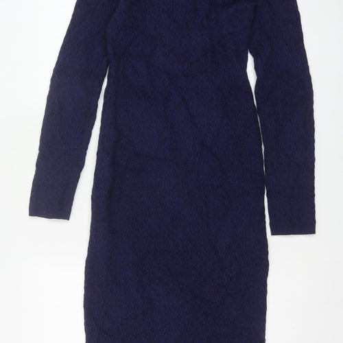 Karen Millen Women Blue S Wool Knit Midi Jumper Dress Long Sleeve