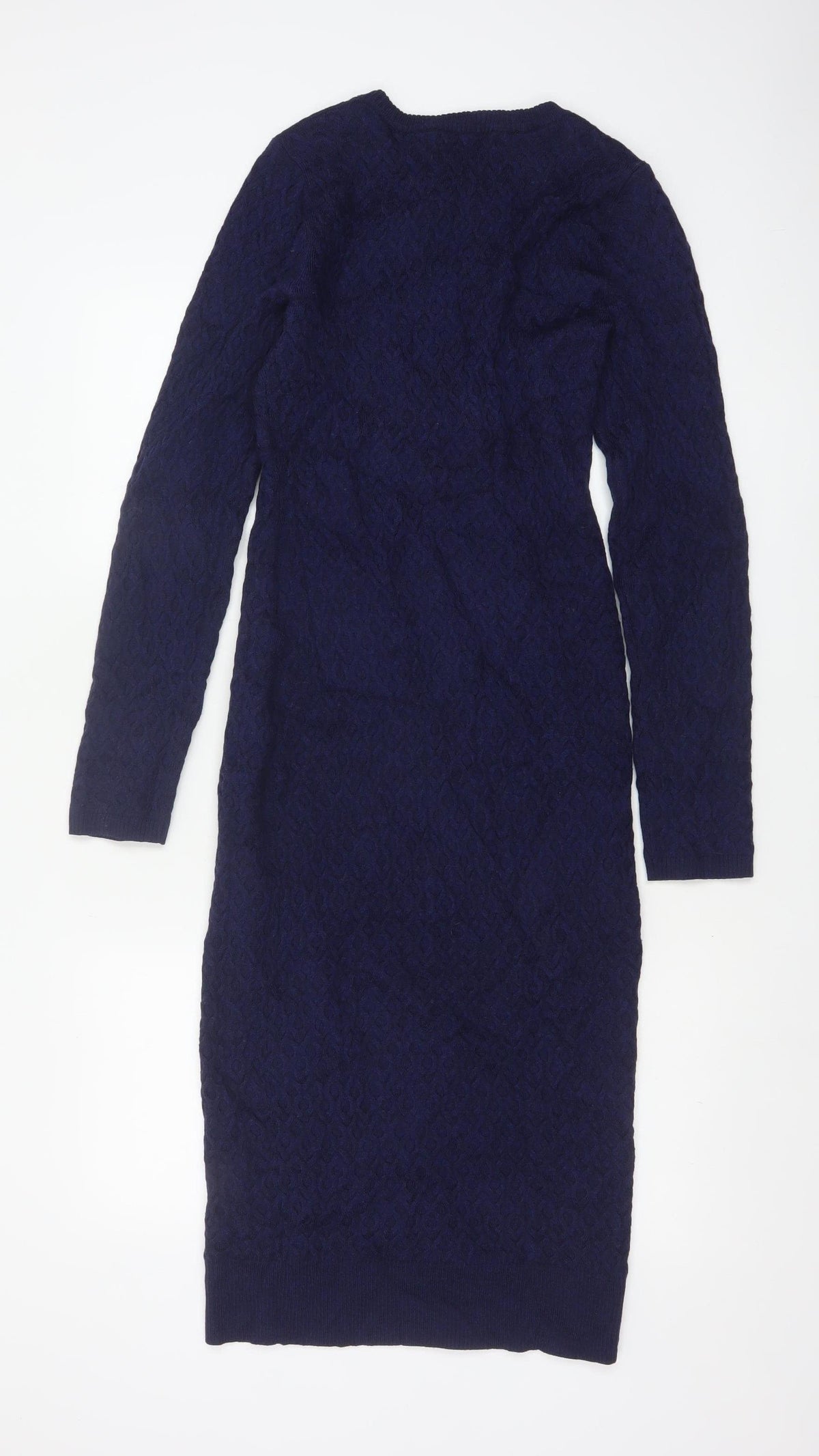 Karen Millen Women Blue S Wool Knit Midi Jumper Dress Long Sleeve