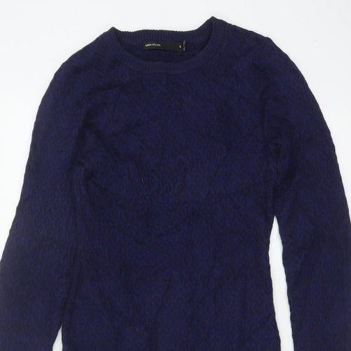 Karen Millen Women Blue S Wool Knit Midi Jumper Dress Long Sleeve