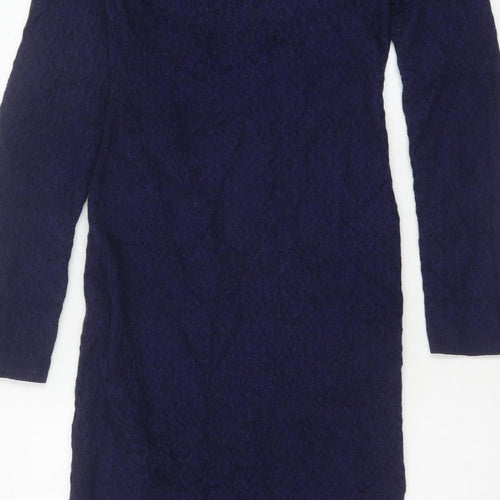 Karen Millen Women Blue S Wool Knit Midi Jumper Dress Long Sleeve