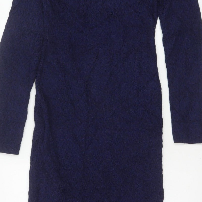 Karen Millen Women Blue S Wool Knit Midi Jumper Dress Long Sleeve